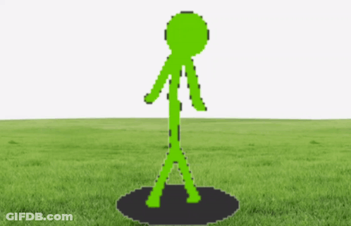 Pixel Art Green Stick Figure Standing In Hole In Grass GIF