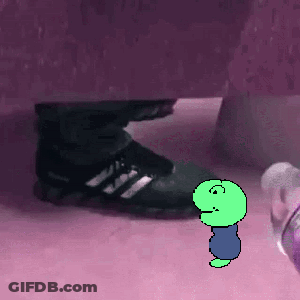 Pixel Art Green Worm Next To Foot GIF