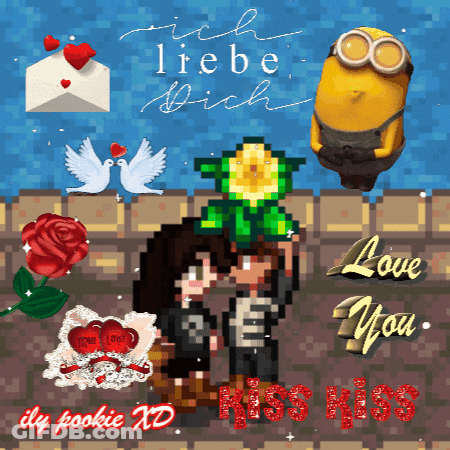 Pixel Art Greeting Card Ich Lieben Dich Love You Kiss Kiss GIF