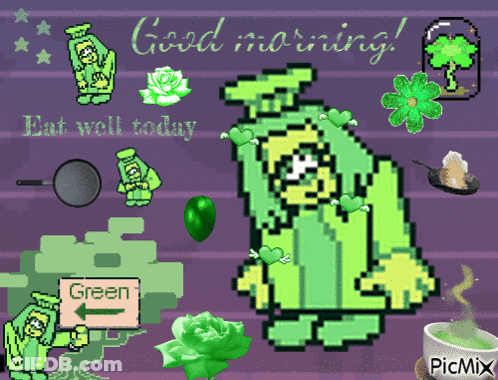 Pixel Art Greeting Card Saying Good Morning Eat Well Today GIF