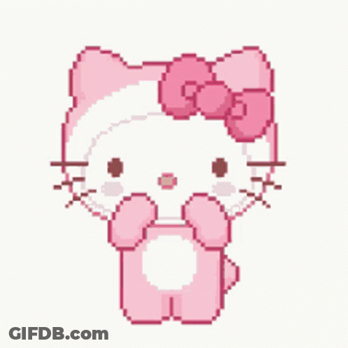 Pixel Art Hello Kitty With Pink Bow GIF
