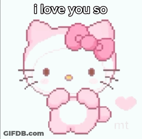 Pixel Art Hello Kitty With Pink Bow Saying I Love You So Bae I Love You So GIF