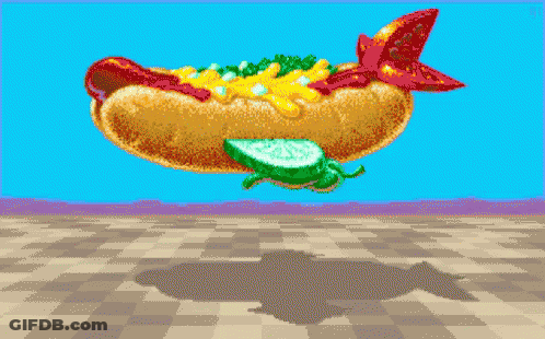 Pixel Art Hot Dog With Pickle And Mustard GIF