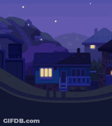 Pixel Art House At Night Lights GIF