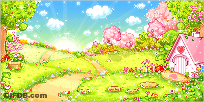 Pixel Art House In Garden GIF
