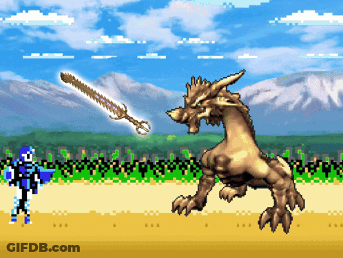 Pixel Art Knight Fighting Dragon GIF