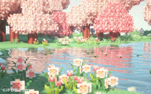 Pixel Art Landscape With Flowers And Trees GIF