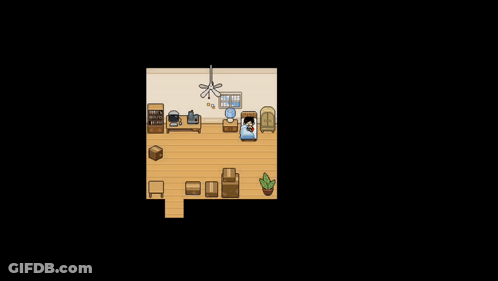 Pixel Art Living Room With Bed And Fan GIF
