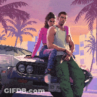 Pixel Art Man And Woman Sitting On Car GIF