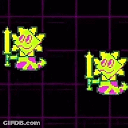 Pixel Art Man Before Rainbow Of Colored Objects GIF