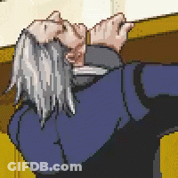 Pixel Art Man Gray Hair Blue Jacket GIF