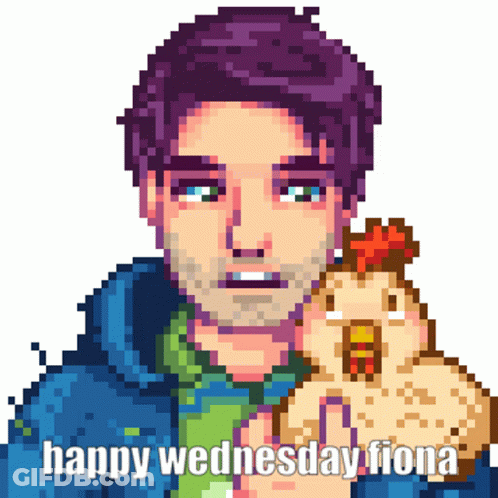 Pixel Art Man Holding Chicken Happy Wednesday Fiona GIF