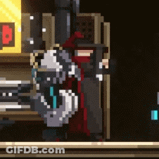 Pixel Art Man Holding Gun In Dark Room GIF