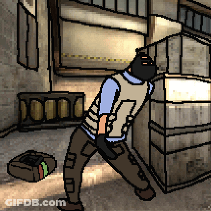 Pixel Art Man Holding Gun In Room GIF