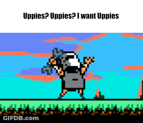 Pixel Art Man Holding Sword Saying Uppies Uppies I Want Uppies GIF