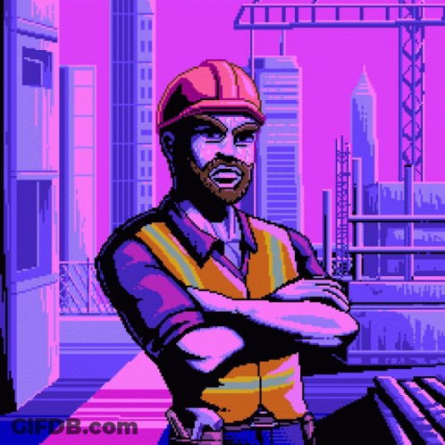 Pixel Art Man In Hard Hat GIF