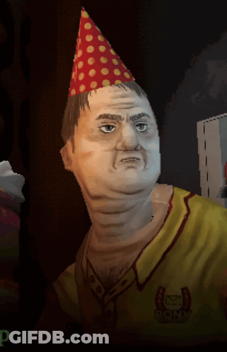 Pixel Art Man In Party Hat Saying Sony GIF