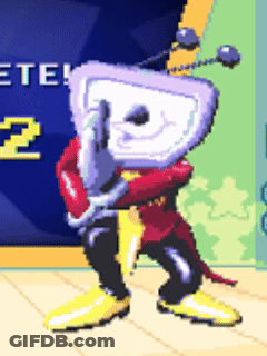 Pixel Art Man In Red Coat Beside Stool Cartoon GIF