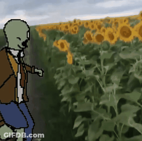 Pixel Art Man In Sunflower Field GIF