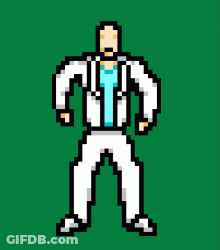 Pixel Art Man In White Suit And Blue Shirt GIF