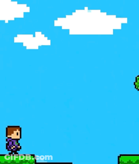 Pixel Art Man Jumping Over Grassy Block GIF