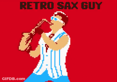 Pixel Art Man Playing Saxophone Saying Retro Sax Guy GIF