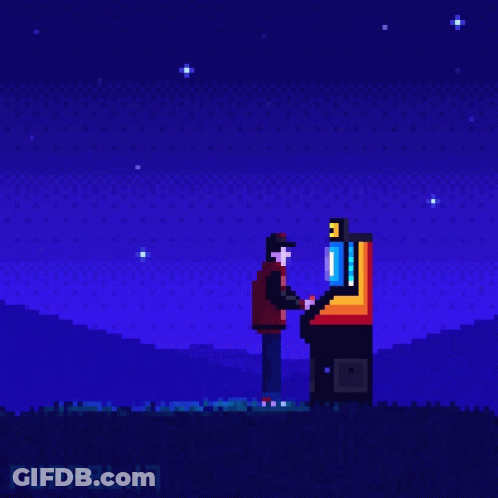 Pixel Art Man Playing Video Game With Number 3 GIF