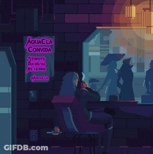 Pixel Art Man Sitting At Table Aquacla Convida GIF