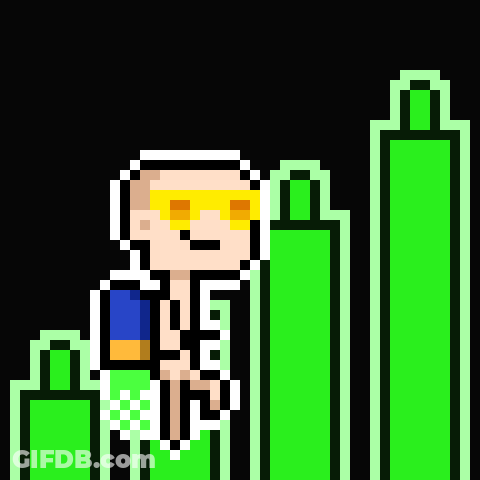 Pixel Art Man Sitting On Green Staircase GIF