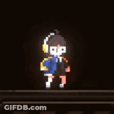 Pixel Art Man Standing Before Sign Saying I GIF