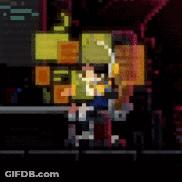 Pixel Art Man Standing In Front Of Sign Saying I GIF