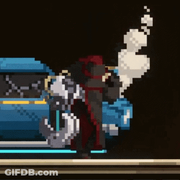 Pixel Art Man Standing Next To Blue Car GIF