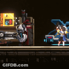 Pixel Art Man Standing Next To Car With Open Trunk GIF