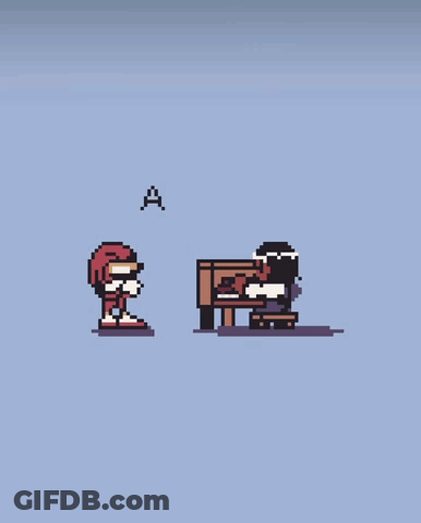Pixel Art Man Standing Next To Woman Sitting GIF