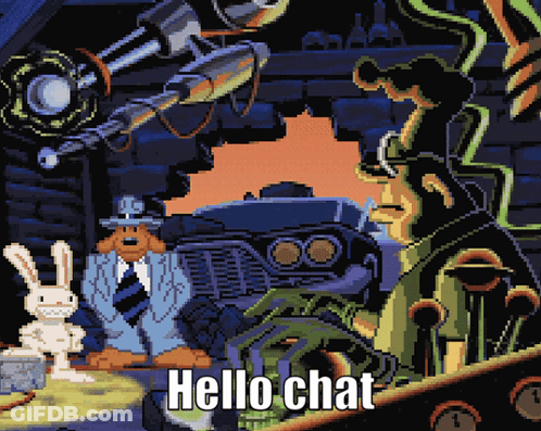 Pixel Art Man Talking To Rabbit Saying Hello Chat GIF