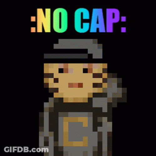 Pixel Art Man With Backpack Saying No Cap GIF