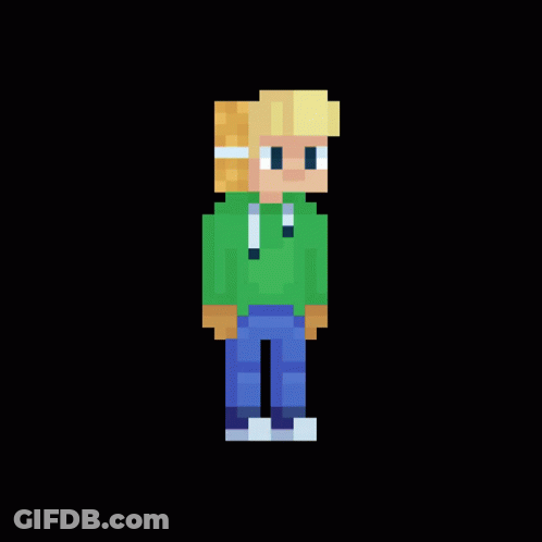 Pixel Art Man With Blonde Hair In Green Hoodie GIF