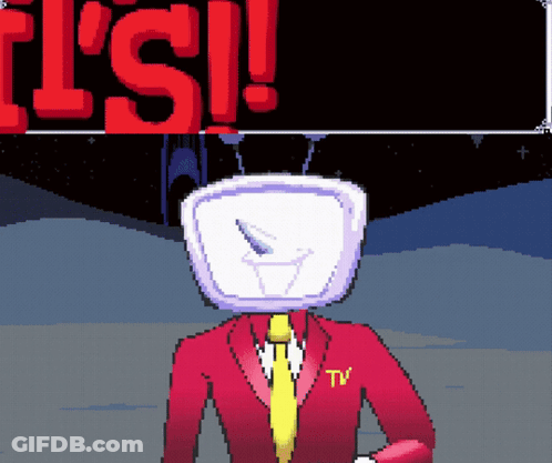 Pixel Art Man With Clock Saying It's GIF