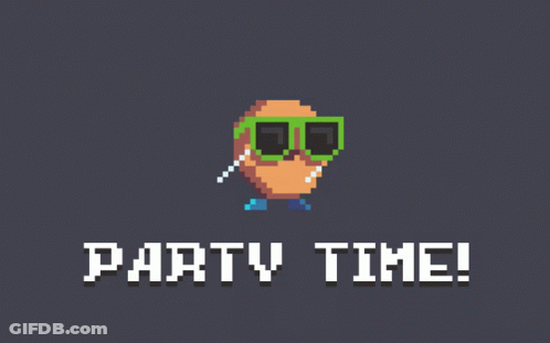 Pixel Art Man With Sunglasses And Headphones Saying Party Time GIF