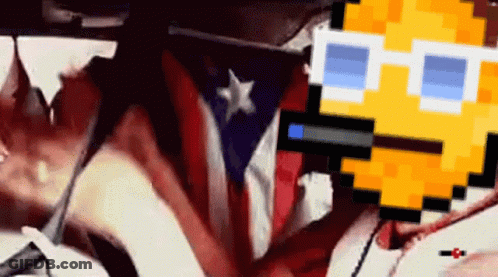 Pixel Art Man With Sunglasses In Front Of Flag GIF