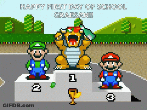 Pixel Art Mario And Luigi Standing On Podium GIF