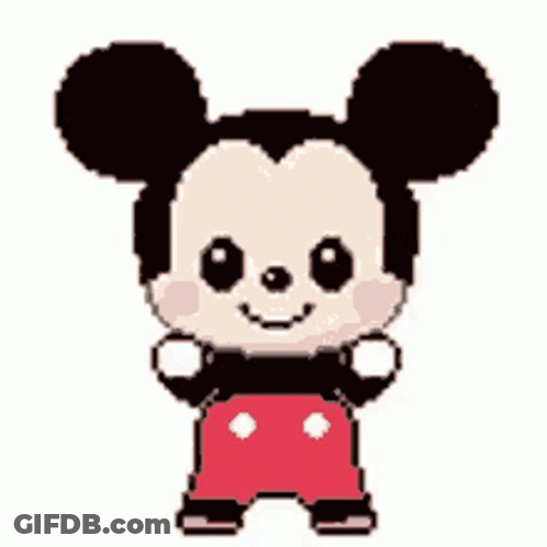 Pixel Art Mickey Mouse In Red Pants And Black Shirt GIF