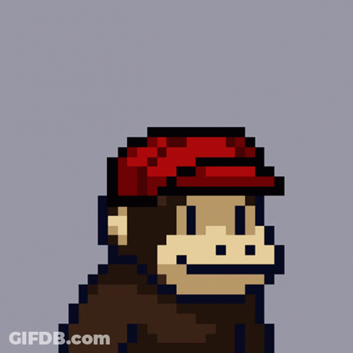 Pixel Art Monkey With Red Hat GIF