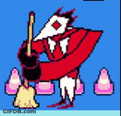 Pixel Art Monster Holding Broom And Bucket GIF