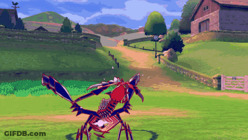 Pixel Art Monster In Field With House GIF