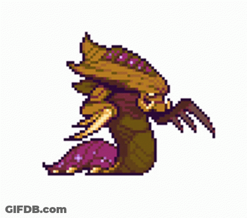 Pixel Art Monster With Purple Tail And Claw GIF