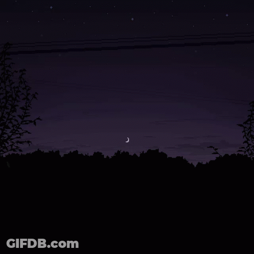Pixel Art Night Sky With Crescent Moon GIF