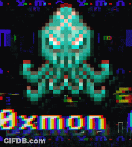 Pixel Art Octopus With Demon GIF
