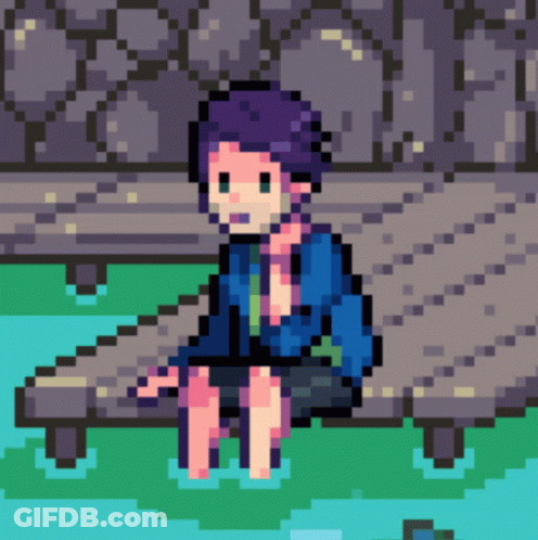 Pixel Art Of A Person Sitting On A Dock GIF