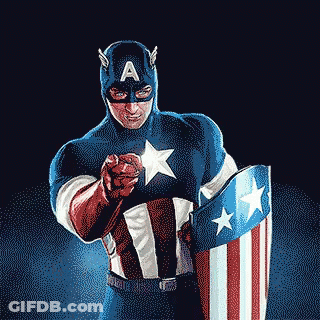 Pixel Art Of Captain America Pointing At The Camera While Holding A Shield GIF
